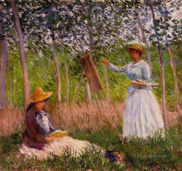 Suzanne Reading and Blanche Painting by the Marsh at Giverny Claude Monet Oil Paintings